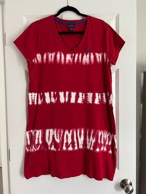 U.S. Polo Assn. Red & White Tie-Dye V-Neck Short Sleeve Women's Top